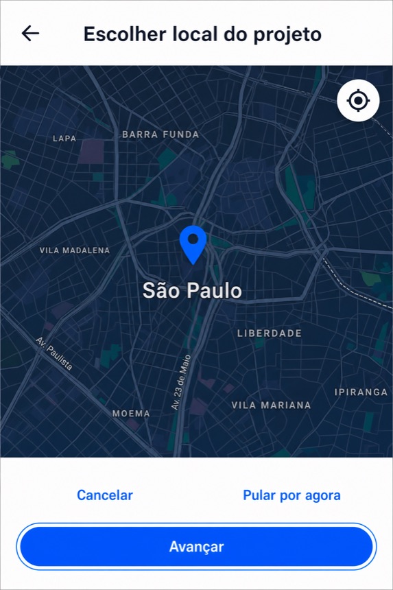 Escolher local com Avançar destacado